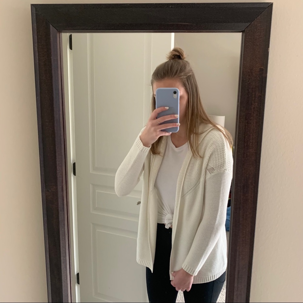 Olive + Oak White Hooded Cardigan